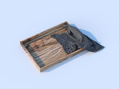 Rustic Wooden Tray With Checkered Cloth For Home Living And Daily Use 3d model