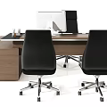 Modern Office Desk With Black Swivel Chairs And Laptop On Spacious Desktop
