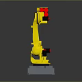 Yellow Robotic Arm With Gray Base And Red Indicator Light On Dark Background 3d model