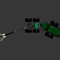 Green Wheeled Vehicle With Long Arm And Grabber Attachment For Material Handling