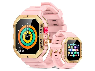 Pink Smart Watches With Gold Borders Colorful Displays And App Icons 3d model