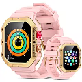 Pink Smart Watches With Gold Borders Colorful Displays And App Icons