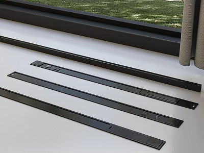 Black Long Strips Placed On White Surface By Window With Green Grass View 3d model