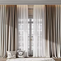 Elegant Beige Thick And White Sheer Curtains With Window And Decorative Pillows In Interior