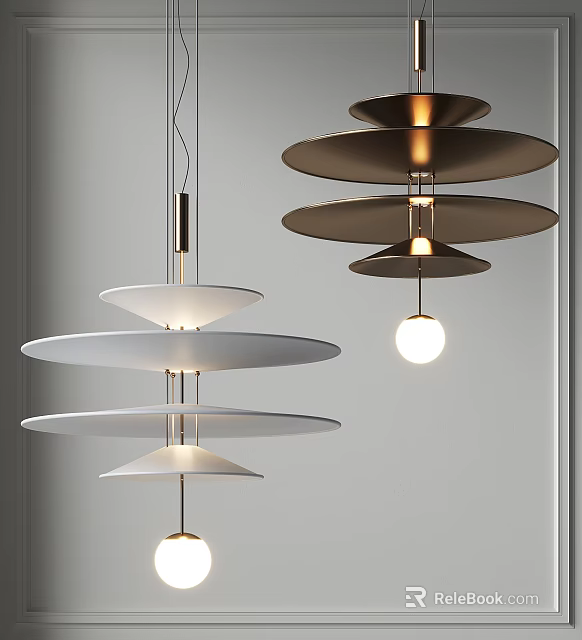 Modern Chandeliers With Multiple Circular Layers And Illuminated White Dark Design 3d model 