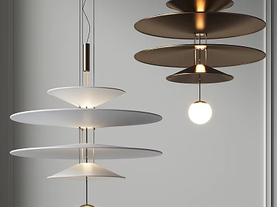 Modern Chandeliers With Multiple Circular Layers And Illuminated White Dark Design 3d model