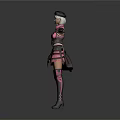 Game Movie Character In Pink Black Striped Outfit With Leather Hat Gloves And Long Boots