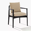 Minimalist Chair With Black Frame Beige Cushion And Backrest On White Background