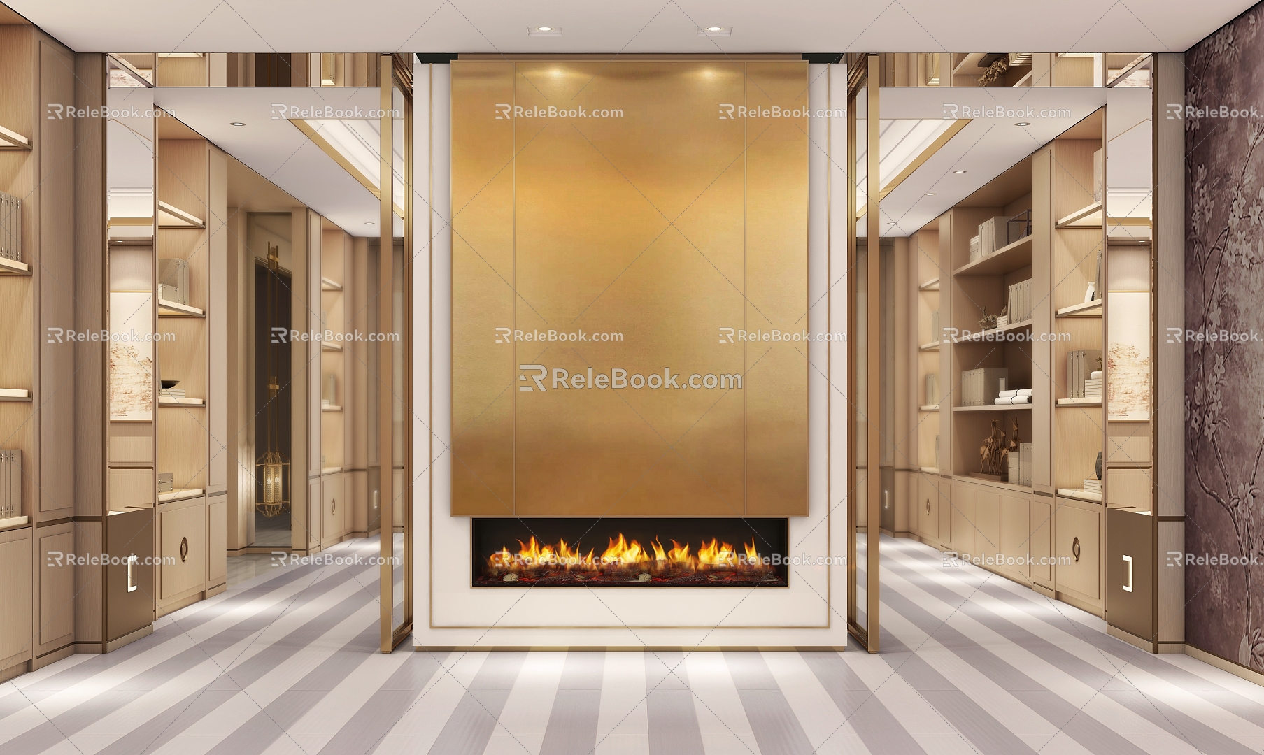 Modern Exhibition Hall Living Room Fireplace Advanced Customization Chengdu Wenrude Villa Dai Kun 3d model