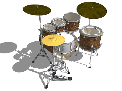Complete Musical Instrument Drum Set With Wooden Drums Metal Cymbals Stands And Pedal 3d model