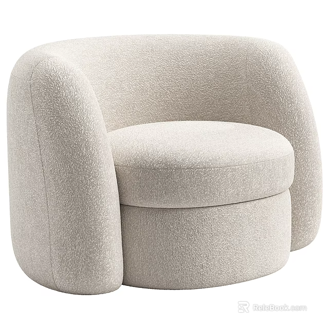 Beige Single Sofa With Soft Fabric Rounded Design And Curved Armrests 3d model