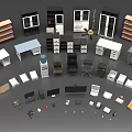 Modern Office Desk With Ergonomic Chair Filing Cabinet Computer And Bookshelf