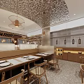 Chinese Style Restaurant Interior Design With Wooden Decor Chinese Character Lanterns And Marble Tables