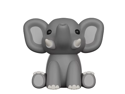Cute Gray Elephant Toy With Big Ears White Tusks And Sitting Pose 3d model