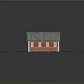 Red Brick House With Green Metal Roof White Window Frames Wooden Door Grass And Stone Path