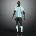 Human Mannequin Dressed In Argentina Football Uniform With Blue White Stripes And Eagle Emblem