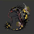 Fantasy Spiky Purple Animal With Transparent Wings Long Tentacles And Yellow Spots