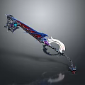 Ornate Fantasy Sword With Blue Red Details Metallic Structure And Chain