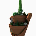 Decorative Bonsai Potted Plants in Broken Ceramic Pot with Succulents Cactus and Greenery