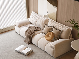 Cream wind double sofa pillow blanket book carpet venetian blinds 3d model