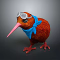 Cute Kiwi Bird With Fluffy Brown Feathers Wearing Silver Goggles And Blue Scarf