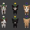 Cute Colored Cartoon Kittens With Different Flowers On Head Front And Back Views 3d model
