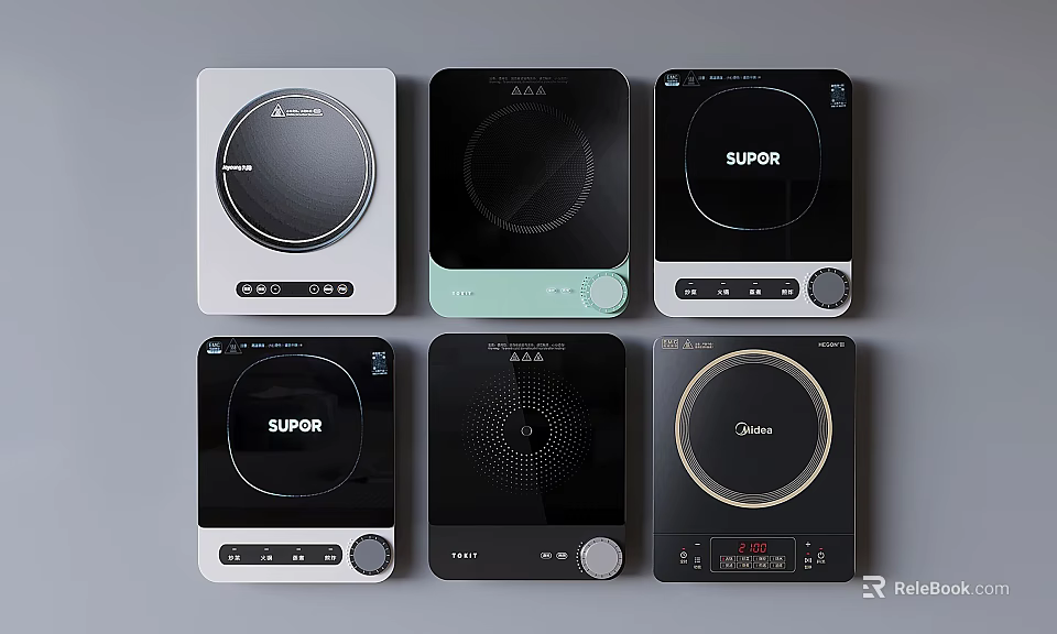 Different Styles of Induction Cooktops As Modern Kitchen Appliances With Various Designs 3d model 