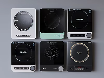 Different Styles of Induction Cooktops As Modern Kitchen Appliances With Various Designs 3d model