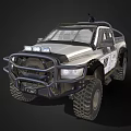 Rugged Silver Off Road Pickup Truck With Modified Front Bumper Roof Rack And Large Tires