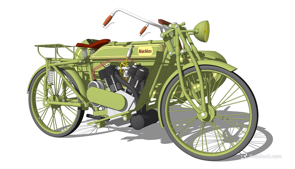Vintage Green Motorcycle With Red Seat Twin Cylinder Engine Retro Classic Design 3d model 