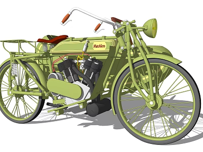 Vintage Green Motorcycle With Red Seat Twin Cylinder Engine Retro Classic Design 3d model