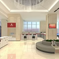 Modern Public Service Hall Interior With Marble Reception Desk Service Counters And Self Service Kiosks