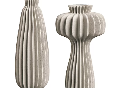 Two Modern Textured Ceramic Vases With Sculptural Design For Home Decor 3d model