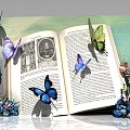 French Literary Style Books Butterflies Flowers and Grass 3d model