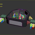 Sci Fi Control Room With Octagonal Structure Blue Glowing Panels And People Inside