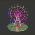 Colorful Ferris Wheel Architecture With Green Lawn Small Trees And Pathway