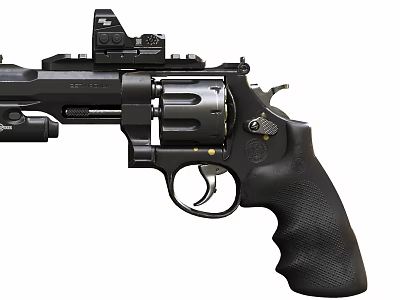 Black Tactical Revolver Handgun With Mounted Scope And Textured Grip 3d model