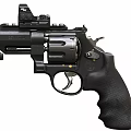 Black Tactical Revolver Handgun With Mounted Scope And Textured Grip