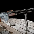 Rifle With Wooden Table Magazine Bullets And Metal Stand On Black Background