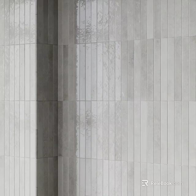 Grey Tiled Building Component Featuring Vertical Stripes At Corner Surface 3d model 