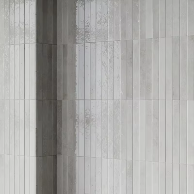 Grey Tiled Building Component Featuring Vertical Stripes At Corner Surface 3d model