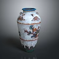 Vintage White Furniture Vase With Blue Rim Floral Leaf Patterns And Handles