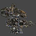 Futuristic Mechanical Weapon With Glowing Yellow Lights And Heavy Armor 3d model