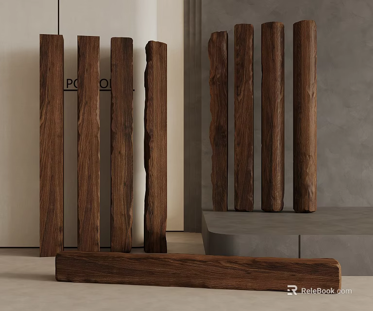 Natural Wooden Logs For Interior Decor With Rustic Texture And Modern 3d model 