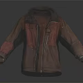 Brown Vintage Jacket With Red Accents Zipper Closure And Multiple Pockets 3d model