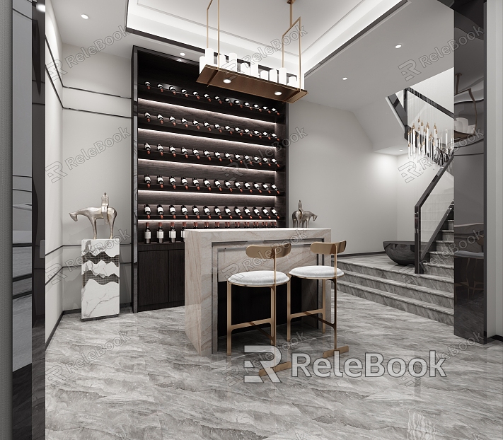 Light Luxury Wine Cellar Home Wine Cellar Wine Cabinet Bar Table Bar Chair Casual Table and Chair Red Wine Display Cabinet model