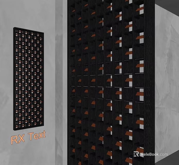 Modern Black Room Divider With Geometric Patterns And Decorative Squares 3d model