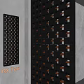 Modern Black Room Divider With Geometric Patterns And Decorative Squares 3d model