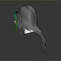 3D Head Model With White Face And Gray Hair Featuring Green Streak