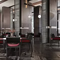 Modern Luxury Lounge Area With Marble Walls Pendant Lights And Geometric Patterned Flooring